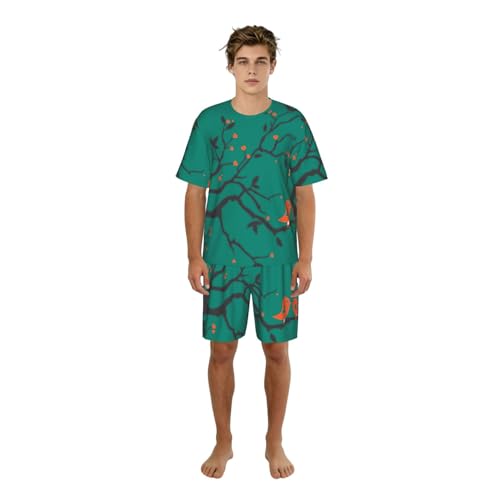 Pyjama d'été hommes à manches courtes motif oiseaux pour rester au frais en tenue d'intérieur