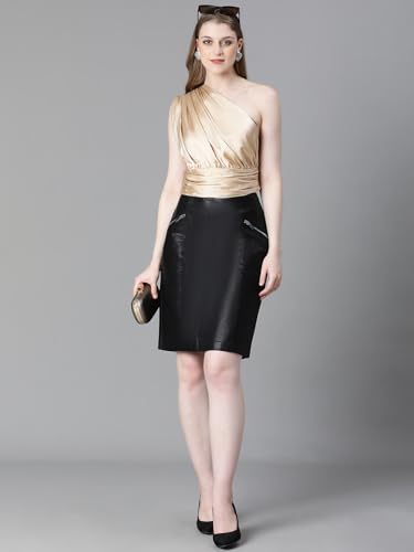 Image of oxolloxo Women Solid Elasticated One-Off Shoulder Satin Crop Top