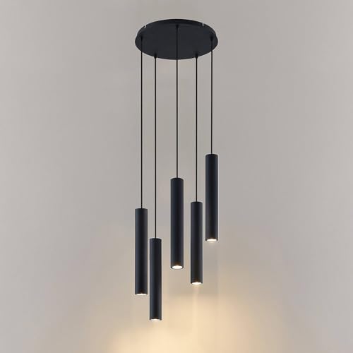 Suspension Sanad Lindby design moderne en métal noir mat à 5 spots - 5