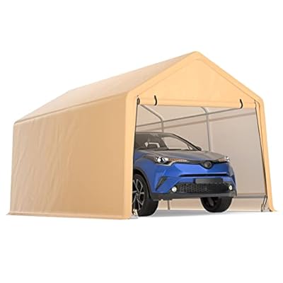 GYMAX Carport, Portable Garage with Roll Up Removable Doors, All Season Car Canopy for Truck, Boat, RV, Heavy Duty Galvanized Steel Metal Carport Tent Shelter for Wedding, Picnic, Camping