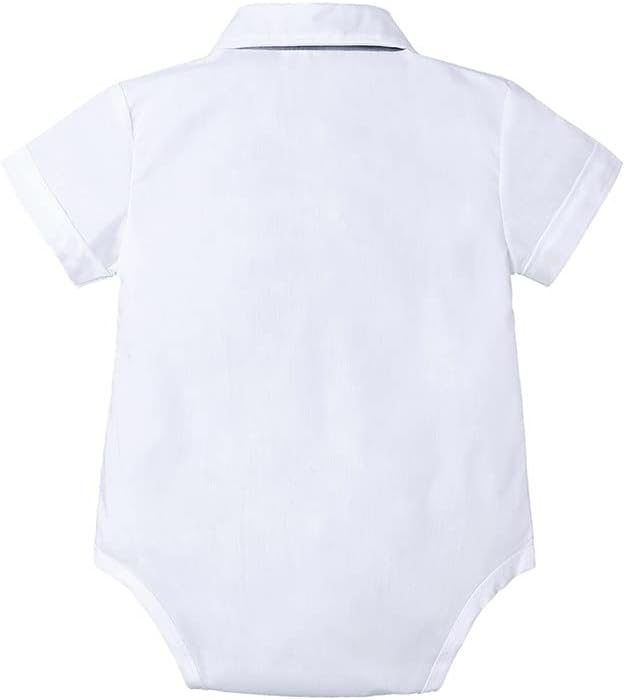 TAOJIAN Infant and Toddler Baby Boys Kids Short Sleeve Bowtie Buttons Bodysuit Shirts Suspender Shorts Casual Summer Clothes - Image 4