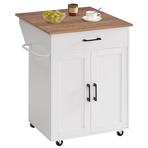 MAHANCRIS Kitchen Island on Wheels with Drop Leaf, Folding Countertop