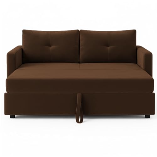 Image of CASASTYLE Seria 2 Seater Pull-Out Premium Fabric Sofa Cum Bed Sofa Set for Living Room (Dark Brown) Premium Velvet Finish | Ideal for Living Room, Bedrooms