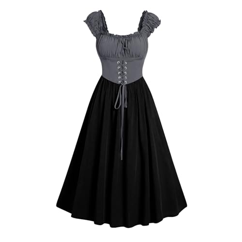 Renaissance Costume Women Milkmaid Dress Medieval Victorian Sleeveless Pirate Corset Dress Midi Cottagecore Dresses