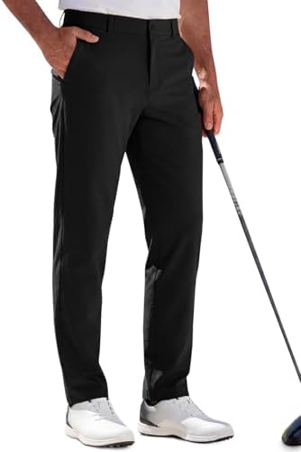 Runcati Mens Golf Pants Stretch Work Dress Pants 30"/32" Quick Dry Lightweight Casual Comfy Trousers with Pockets Black