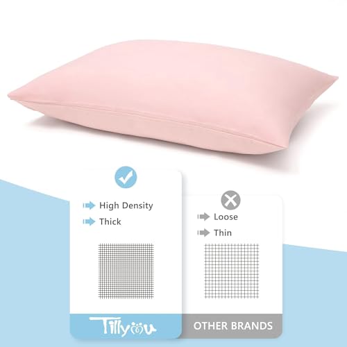 Image of TILLYOU Toddler Pillowcase 2 Pack with Envelope Closure,13 inch x 18 inch Silky Soft Microfiber Travel Kids Pillowcase for Boys and Girls,Gray & Pink