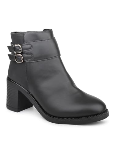 Inc.5 Women Black Block Heel Boots with Buckle Detail (B0CNT4TJR2) Amazon Price History, Amazon Price Tracker