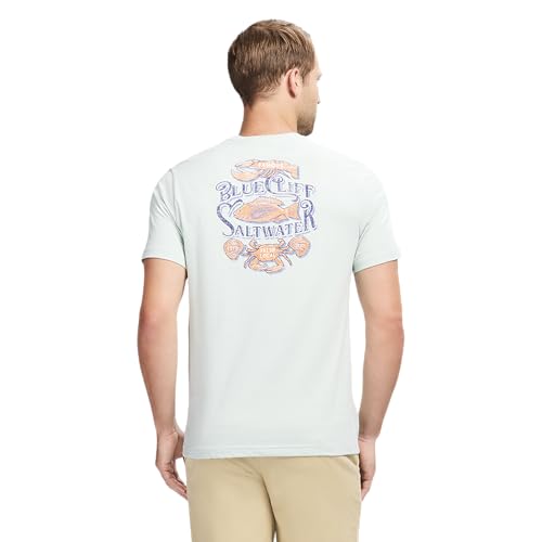 Izod Men's Saltwater Short Sleeve Graphic T-Shirt, Surf Spray Blue Cliff, Large