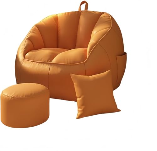 EZweekendソファー1人掛け1人用ビーズクッション1人掛け背もたれ収納袋付きハンドル付きソファー豆袋軽量北欧フロアソファモバイルの利便性怠け者の (中サイズ+抱き枕+足踏み,オレンジオレンジ色【洗わないテクノロジー布】)