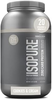 Isopure Protein Powder, Zero Carb, 25g Whey Protein Isolate with Vitamin C & Zinc for Immune Support, Keto Friendly, Cookies & Cream, 3 Pounds (Packaging May Vary)