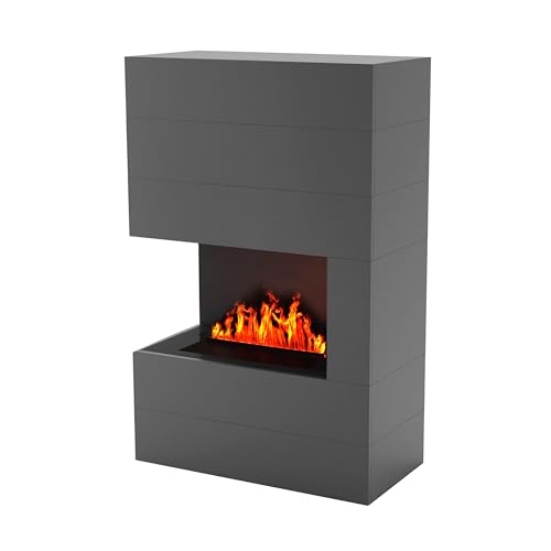 GLOW FIRE Tucholsky Left Corner Elektrokamin mit Knistereffekt|Opti Myst Cassette 500| 3D Wasserdampf Kamin, Elektrischer Kamin mit Fernbedienung, Regelbarer Flammeneffekt, Schwarz