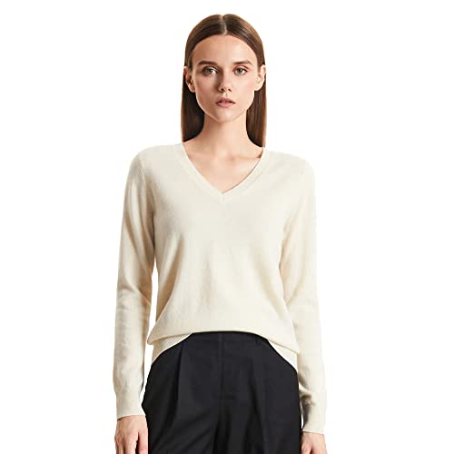 Greenmount Women's Essential V-Neck Sweater 100% Pure Cashmere Long Sleeve Pullover Warm Soft Undyed Sweater For Women #TOP15