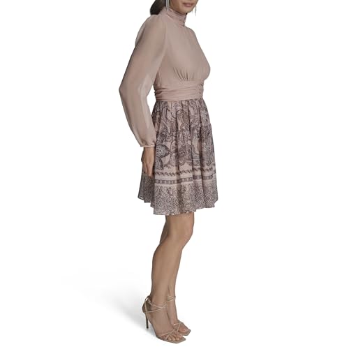 BCBG Women's Long Sleeve Mock Neck Blouson Chiffon A-line Mini Dress3