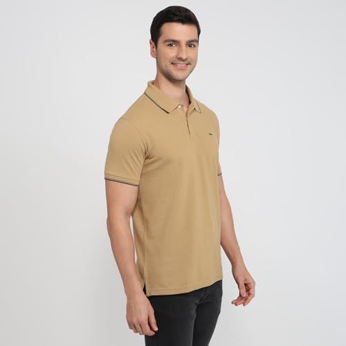 Image of Park Avenue Men Slim Fit Solid Pattern Cotton Polyester Blend Half Sleeve Polo Neck Casual T-Shirt