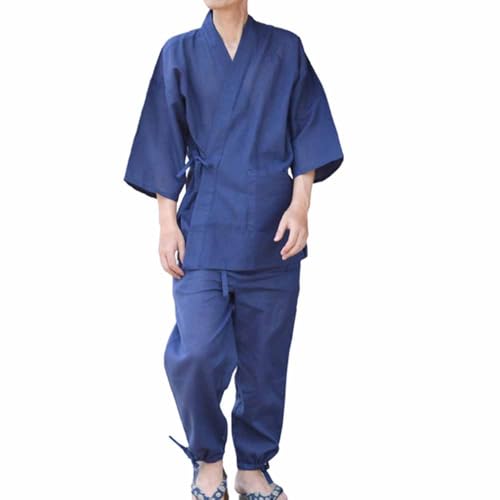 [部坂呉服店ＨＥＳＡＫＡ] 作務衣 メンズ しじら織り 綿 麻 M L LL 父の日 ギフト プレゼント/L 5(紺)