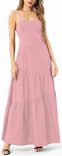 Image of Women's Summer Flowy Tiered Maxi Dress Elegant Spaghetti Strap with Ruffled Skirt Beach Vacations Parties