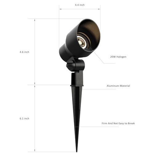 Malibu Low Voltage Landscape Spotlights 20W Halogen Spot Lights 12V AC Outdoor Black Landscape Lighting Kit with Spike Stakes and Connectors 145 Lumen 2800K Warm White for Garden, Lawn, Walkway