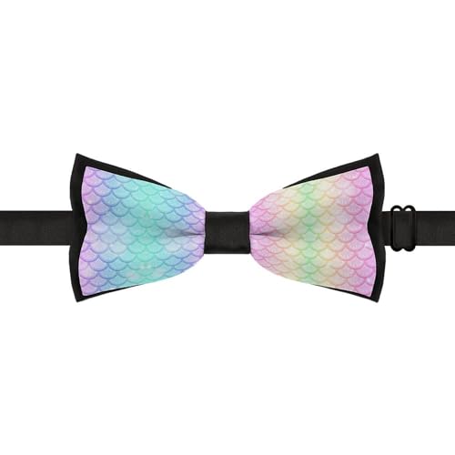 GoasNei Rainbow Mermaid Scale Bow Tie for Men Adjustable Necktie Funny Tie Neck Ties for Weddings Party