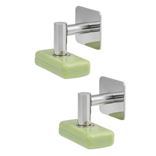 bremermann Juego de 2 soportes magnéticos para jabón, ideal para jabones y champús sólidos, se cuelgan libremente mediante imán, montaje mediante adhesivo, de acero inoxidable de alto brillo