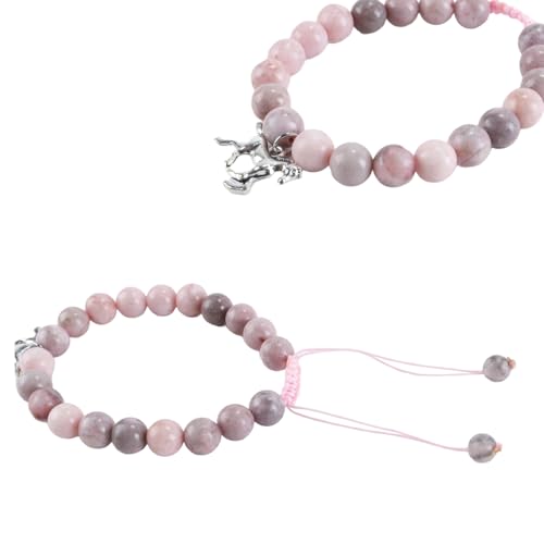 Durlo Pulsera con dije de caballo de piedra natural rosa, cuerda trenzada ajustable con cuentas elásticas y mensaje, ideal para cumpleaños, graduación y Año Nuevo.