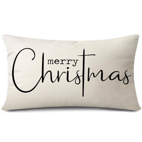 JOTOM 1 Stück Weihnachten Kissenbezug, Dekorative Winter Kissenbezüge Dekokissen Merry Christmas Zierkissenbezug Moderne Kissenhüllen für Sofa Couch Wohnzimmer Garten (40x60cm, Creme Beige)
