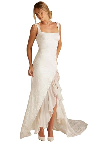 Yuxin Mermaid Lace Wedding Dresses for Bride 2026Spaghetti Strap Long Wedding Gowbs with Slit Ivory Bridal Dress Us4