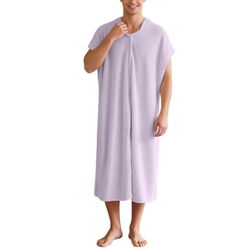 Albornoz para hombre, verano, otoño, pijama, sin mangas, abrigo con capucha, suave y cómodo, chaqueta con capucha con botón, monocolor, sencillo, respetuoso con la piel, bata