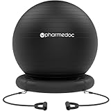 Pharmedoc Yoga Ball Chair with Base and Exercise Straps - Stability & Fitness Ball Seat for Home Office, Pregnancy & Workout