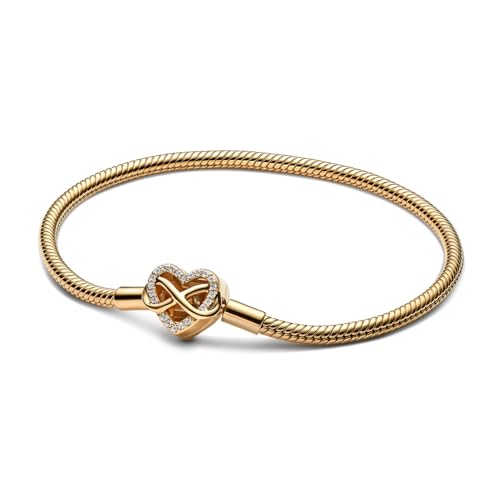 PANDORA Moments 563758C01-20 - Pulsera de eslabones de serpiente con cierre de corazón de infinito y plata de ley chapada en oro de 14 quilates con circonitas, compatible con Moments, tamaño: 20 cm