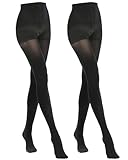 MANZI 2 Pairs Women's Opaque Control Top Tights Comfort Stretch 70 Denier Pantyhose Black X-Large