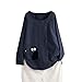 Produktbild iHENGH Womens Long Sleeve Cotton Linen Kaftan Ladies Baggy Cat Print Shirt Tops M-5XL(Marine, 3XL)