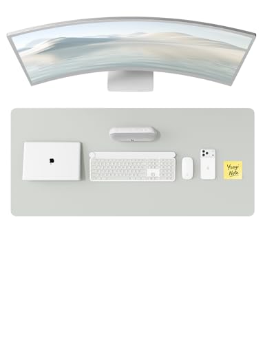 Image of YSAGi Leather Desk Protector, Office Mat, Large Mouse Mat, Non-Slip PU Leather Blotter, Laptop Desk, Waterproof Writing Pad for Office and Home (Light Grey, 47 inch x 17 inch)