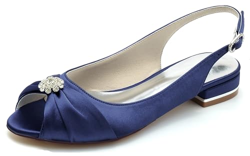 Hanfike Chaussures de mariage confortables JY279 à bout ouvert pour filles et femmes, bleu marine, 42 EU