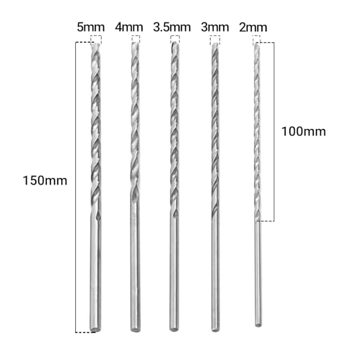Fafeicy 150mm Lange Holzbohrer Set 2/3/3,5/4/5mm Durchmesser Hochgeschwindigkeits Schlangenbohrer Geradem Schaft Stahl Lang Bohrer für Aluminium Holz Kunststoff