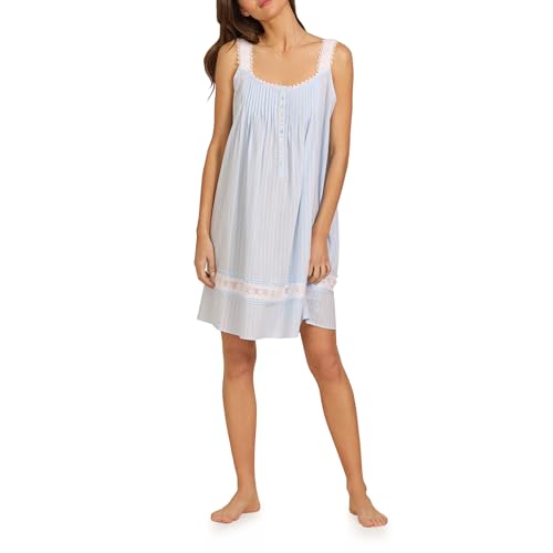 Eileen West Sleepwear & Loungewear for Women - Dobby Stripe Collection - 100% Cotton Sleeveless Lightweight Short Nightgown