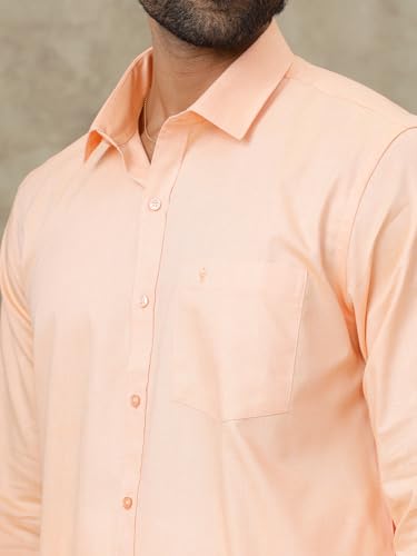 Image of RAMRAJ COTTON Men Full Sleeve Solid Shirt With Matching Border Dhoti|Ideal For Weddings And Occasion