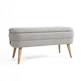HIC High in the clouds Polsterbank Beige Sitzbank mit Stauraum Bank Holz Flur Vintage Polsterbank Modern Hocker 102cm Breit Sitzbänke Eckbank Bettbank 100% Polyester Stoff
