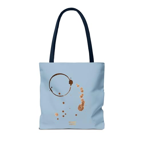 That's That Me Espresso Tote Bag – Light Blue Canvas Coffee Lover’s Tote with Fun Logo & Coffee Stain Back2