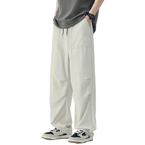 Men's Summer Pants Thin Straight Stretch Casual Pants with Pockets Streetwear Cotton Linen Sweatpants