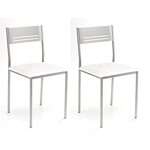 Sillas Cocina ASTIMESA Dos Sillas de Cocina Metálica Asiento Cuadrado Polipiel Blanco