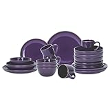 Home VSS 20-Piece Porcelcin Dinnerware Set - Nordic Raised Rim Tableware Collection with 4-Person Plates & Bowls, Shiny Purple with Speckled Spots