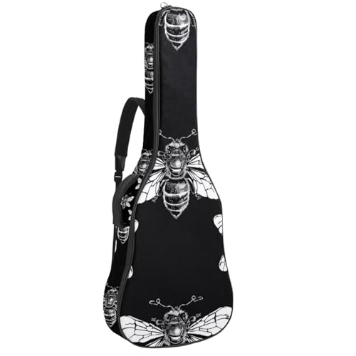 Housse pour guitare acoustique Classic Art Dark Bee avec poches et bandoulière réglable 42 pouces