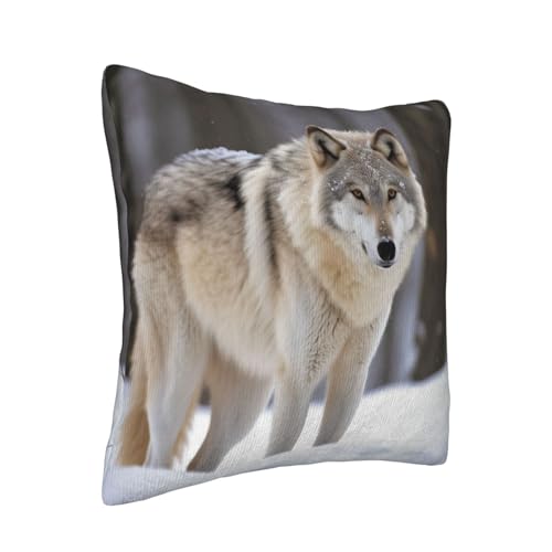 Housse de coussin loup 40,6x40,6 cm velours côtelé lit