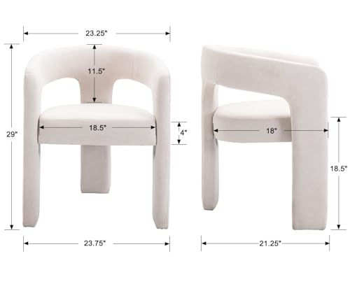Image of HNY Modern Barrel Kitchen & Dining Room Chairs Set of 4, Linen Upholstered Accent Chairs with Arm, 18.5'' Wide Side Armchair Vanity Chairs for Living Room Bedroom Makeup Small Spaces, Ivory