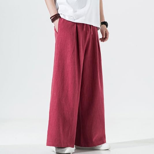 Men's Casual Pants Linen Loose fit Elastic Waist Drawstring Lightweight Wide Leg Yoga Beach Pants for Men