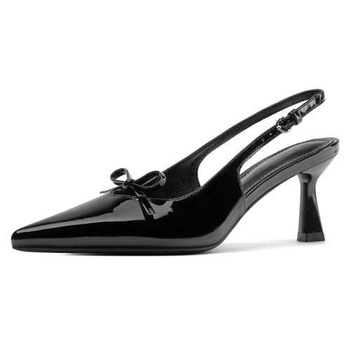 Slingback Heels for Women Bow Kitten Heels Stilettos Pumps Pointed Toe Black2