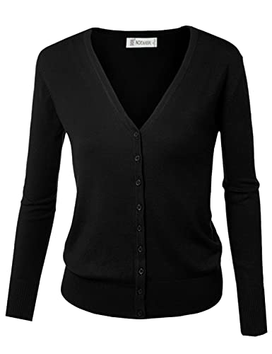 Cardigan Pull Gilet Femme Basic Col V Classique en en Tricot Pull Fine Soft Boutonné Noir