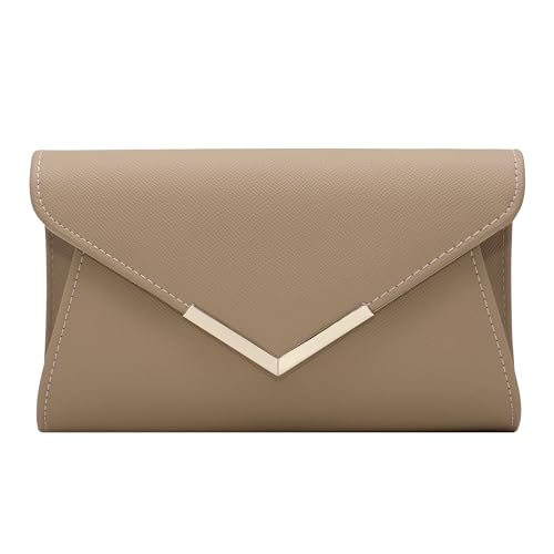 Milisente Bolsos de mano para mujer, de piel, para boda, bolso de noche, bolso metálico para el hombro, beige