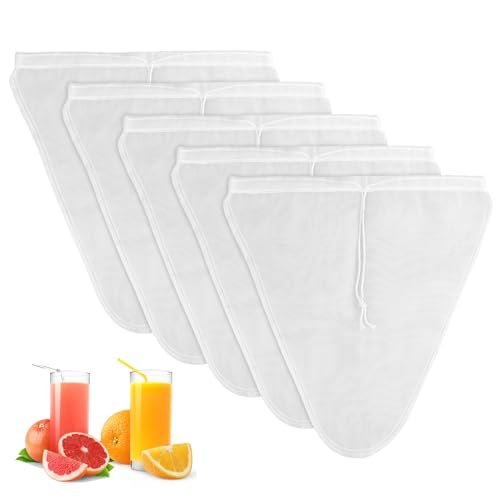 Sachets de lait de noix avec 5 pièces pour lait de noix biologique et lait végétal - passoire multi-usages pour fromage maison, jus de fruits et jus de légumes (sachets en forme de V (30 x 30 cm))