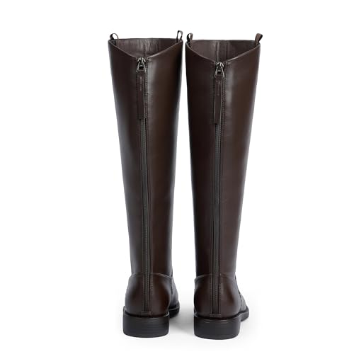 Image of Modatope Knee High Boots Women Rounded Toe Flat Retro Bais Opening Low Chunky Heel Riding Boots